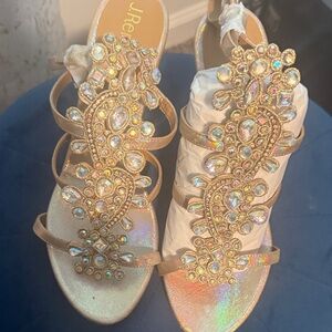 Elegant Gold Embellished J Renee Women's Sandals